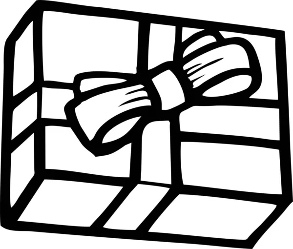 Dessin Contour Noir Une Boîte Cadeau Avec Arc Logo Décor — Image vectorielle
