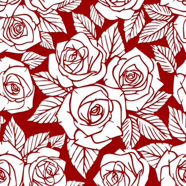基于红色背景 图案的无缝白色不对称玫瑰花纹 — 图库矢量图片