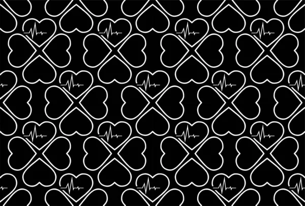 Einfaches Nahtloses Muster Weißer Herzen Auf Schwarzem Hintergrund Textur Design — Stockvektor