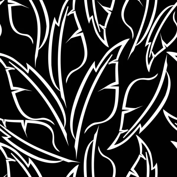 Fehér Grafikus Rajz Stilizált Tollak Fekete Háttér Textúra Design — Stock Vector