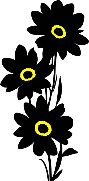 白い背景に花の花束を描いた黒いグラフィックコンター — ストックベクタ