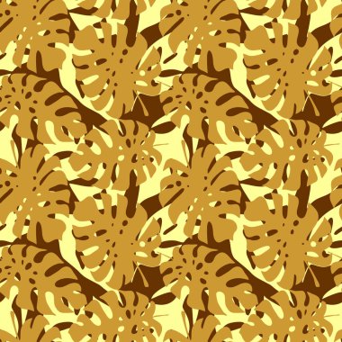 Tropikal yaprak, doku, tasarım hatlarından kusursuz kahverengi-bej desen