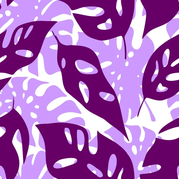 Tropical Leaves Seamless Purple Blue Pattern Texture Background — Vector de stock