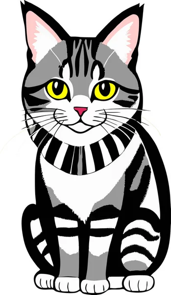 Desenho Gráfico Gato Cinza Com Olhos Amarelos Logotipo — Vetor de Stock