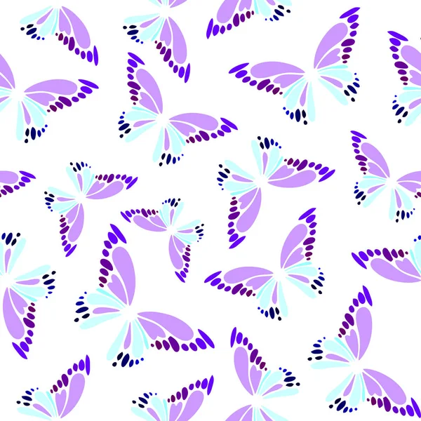 Seamless Pattern Blue Violet Decorative Butterflies White Background Texture Design — Stock Vector