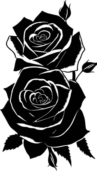 Rózsa Virág Fekete Kontúrrajza Levelekkel Monokróm Grafika Logó — Stock Vector