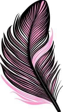 Basit grafik çizimi siyah ve pembe kuş tüyü, çizim, logo