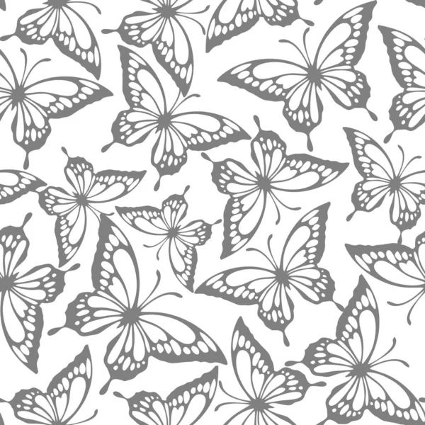 Zökkenőmentes Minta Szürke Kontúrok Pillangók Fehér Alapon Textúra Design — Stock Vector