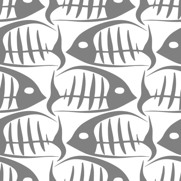 Графические Скелеты Серой Белой Рыбы Бесшовный Узор Текстура Фон — стоковый вектор
