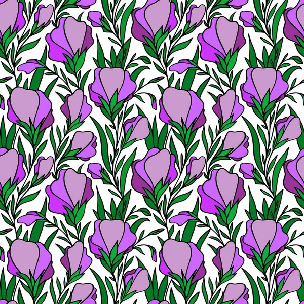Art Seamless Pattern Large Purple Buds White Background Bright Floral — Stockvektor