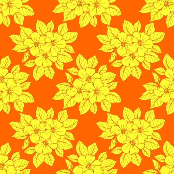 Zökkenőmentes Kontúr Minta Nagy Sárga Virágok Narancssárga Háttér Textúra Design — Stock Vector