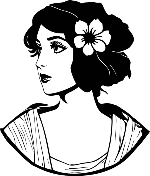 Black White Linear Female Portrait Monochrome Graphics Logo Avatar — Stock Vector