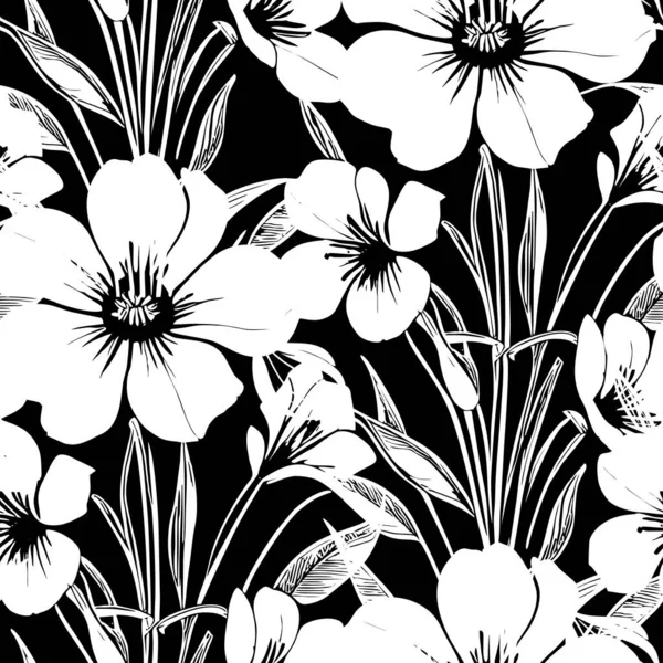 Белый Бесшовный Абстрактный Рисунок Больших Цветов Черном Фоне Текстура Дизайн — стоковый вектор