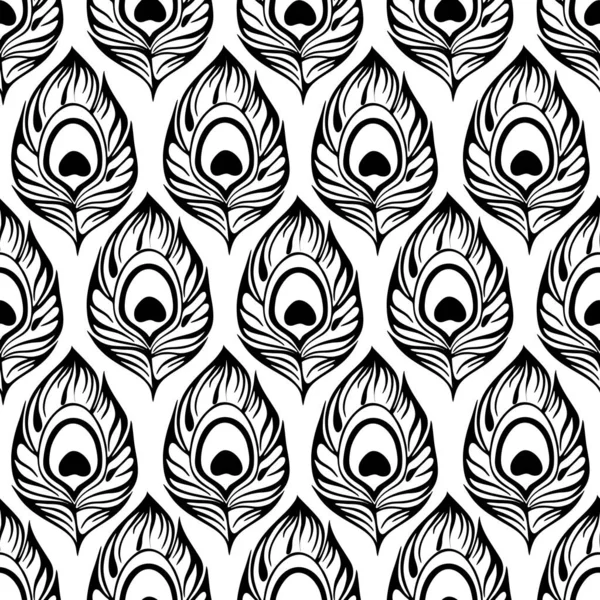 seamless contour pattern of black peacock feathers on a white background, texture, design