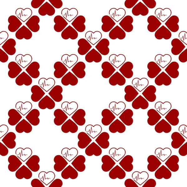Motif Simple Sans Couture Cœurs Rouges Sur Fond Blanc Texture — Image vectorielle