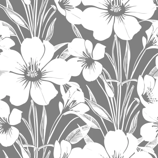 White Seamless Abstract Pattern Large Flowers Gray Background Texture Design — Stock Vector