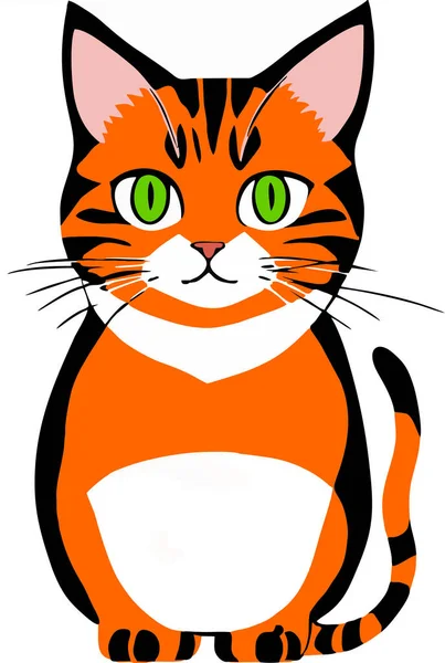 Grafik Zeichnung Rote Katze Mit Grünen Augen Logo — Stockvektor