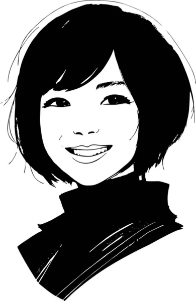 Portrait Féminin Linéaire Noir Blanc Graphiques Monochromes Logo Avatar — Image vectorielle