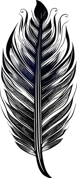 Prosty Rysunek Graficzny Czarny Niebieski Pióro Ptaka Szkic Logo — Wektor stockowy
