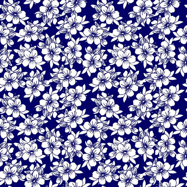 Seamless Floral Pattern White Flowers Dark Blue Background Texture Repeat — Διανυσματικό Αρχείο