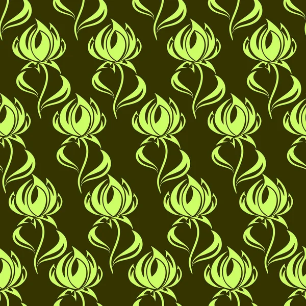 Бесшовный Контур Больших Зеленых Цветов Оливковом Фоне Текстура Дизайн — стоковый вектор