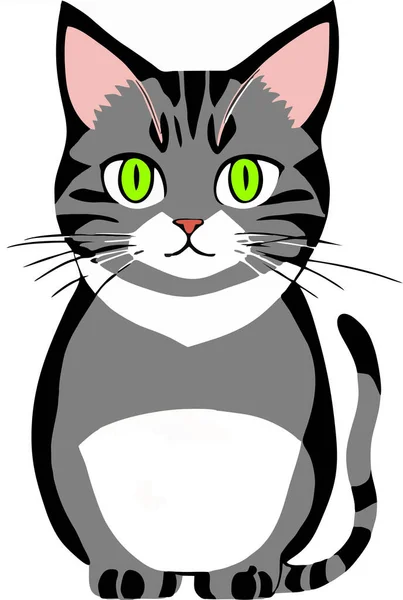 有绿色眼睛的灰色猫的图画 — 图库矢量图片