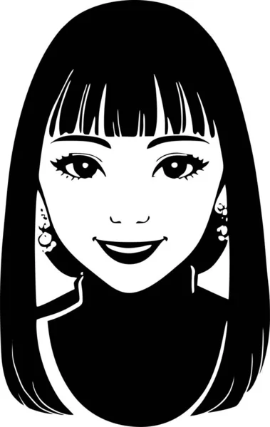 Portrait Féminin Linéaire Noir Blanc Graphiques Monochromes Logo Avatar — Image vectorielle