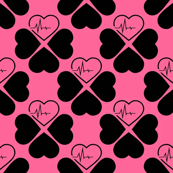 Simple Seamless Pattern Black Hearts Pink Background Texture Design — Stock Vector