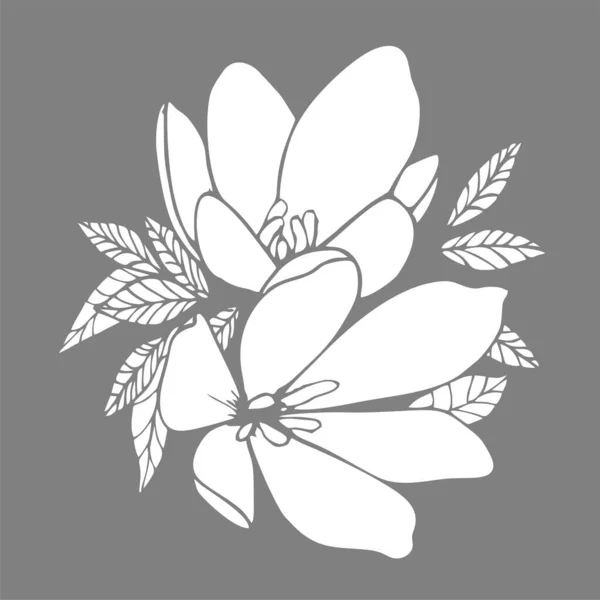Λευκό Γραφικό Περίγραμμα Σχέδιο Ενός Μπουκέτο Λουλούδια Ένα Γκρι Φόντο — Διανυσματικό Αρχείο