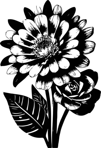 Черно Графический Рисунок Букета Цветов Белом Фоне Дизайн — стоковый вектор