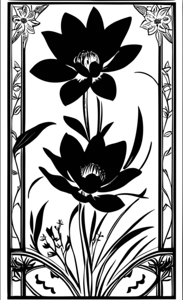 Černá Grafická Kresba Obrysu Kytice Květin Bílém Pozadí Design — Stockový vektor