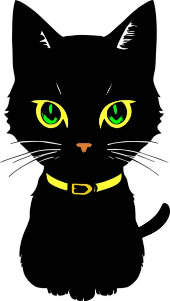 画黑猫 绿色眼睛 — 图库矢量图片