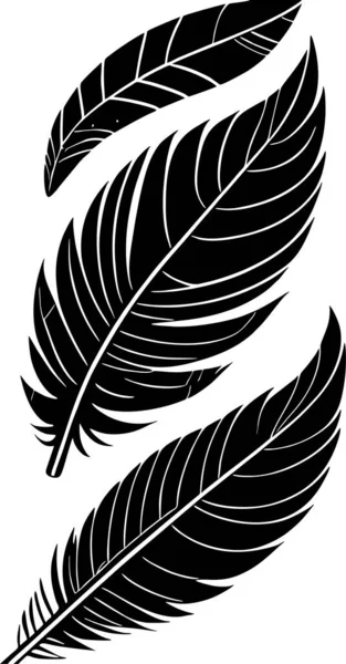 Schwarze Grafische Konturzeichnung Von Drei Vogelfedern Logo Design — Stockvektor