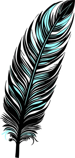 Einfache Grafische Zeichnung Schwarze Und Grüne Vogelfeder Skizze Logo — Stockvektor