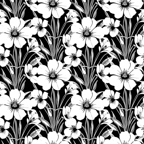 Белый Бесшовный Абстрактный Рисунок Больших Цветов Черном Фоне Текстура Дизайн — стоковый вектор