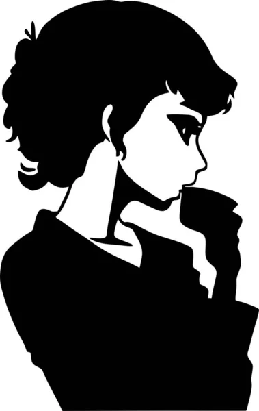 Dessin Contour Noir Une Fille Buvant Café Graphiques Monochromes Logo — Image vectorielle
