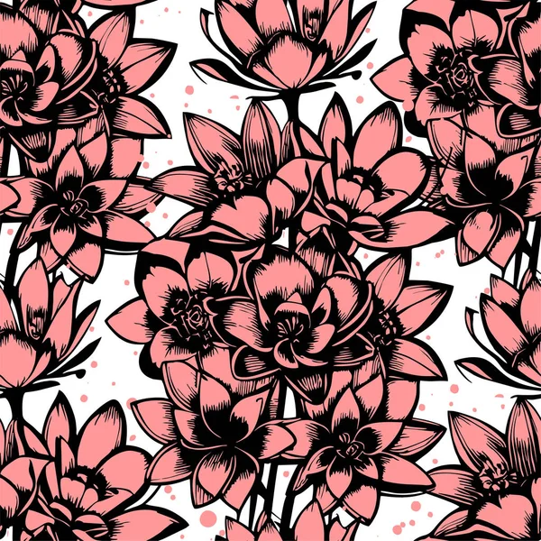 Бесшовный Узор Черных Розовых Цветов Белом Фоне Текстура Дизайн — стоковый вектор
