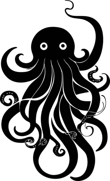 stock vector black graphic drawing silhouette octopus np white background, design, logo