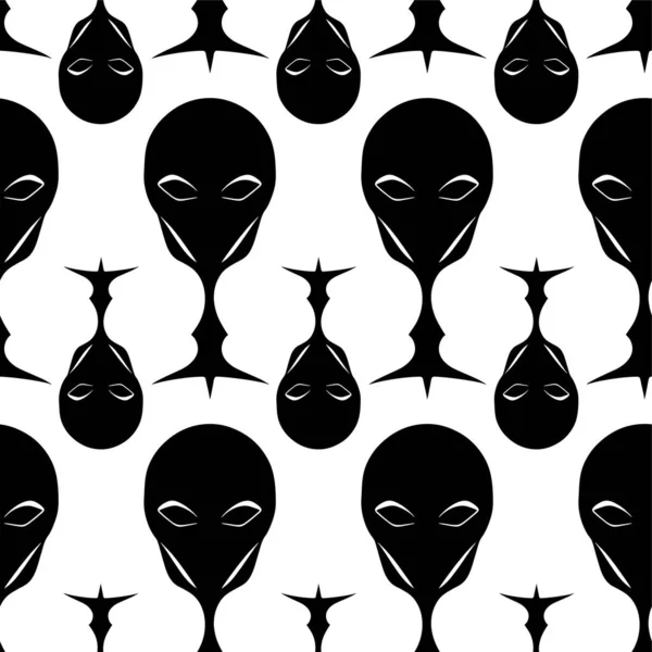 Naadloos Patroon Zwart Grafische Aliens Witte Achtergrond Textuur Ontwerp — Stockvector