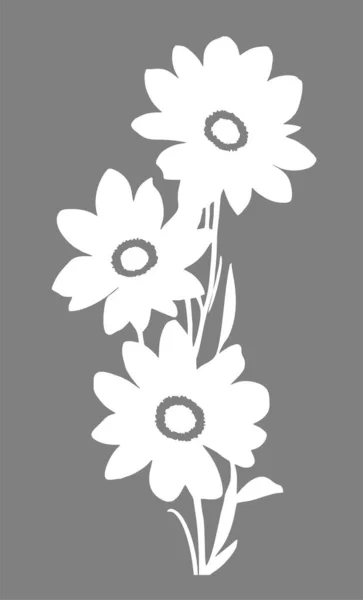 White Graphic Contour Drawing Bouquet Flowers Gray Background Design — Stock Vector