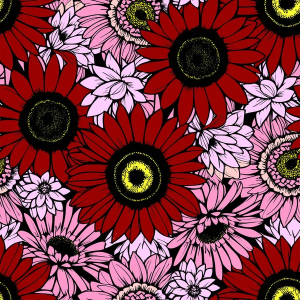 Naadloos Patroon Van Grote Veelkleurige Grafische Bloemen Textuur Design — Stockvector