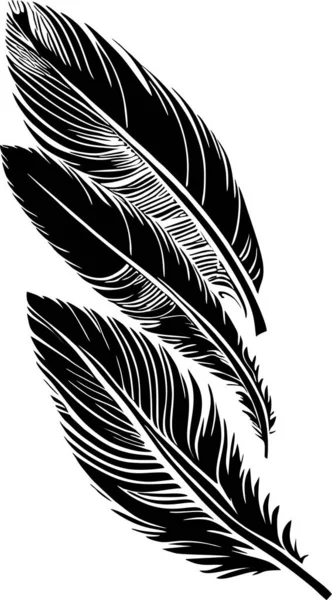 Schwarze Grafische Konturzeichnung Von Drei Vogelfedern Logo Design — Stockvektor