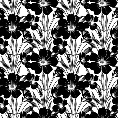 Beyaz arkaplan, doku, tasarım üzerinde büyük çiçeklerin siyah, pürüzsüz soyut deseni