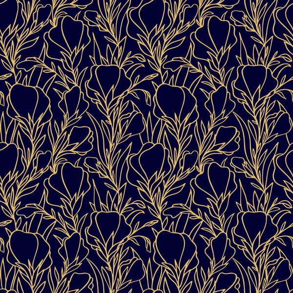 Απλή Δίχρωμη Αδιάλειπτη Μοτίβο Των Χρυσών Μεγάλων Περιγραμμάτων Των Λουλουδιών — Διανυσματικό Αρχείο