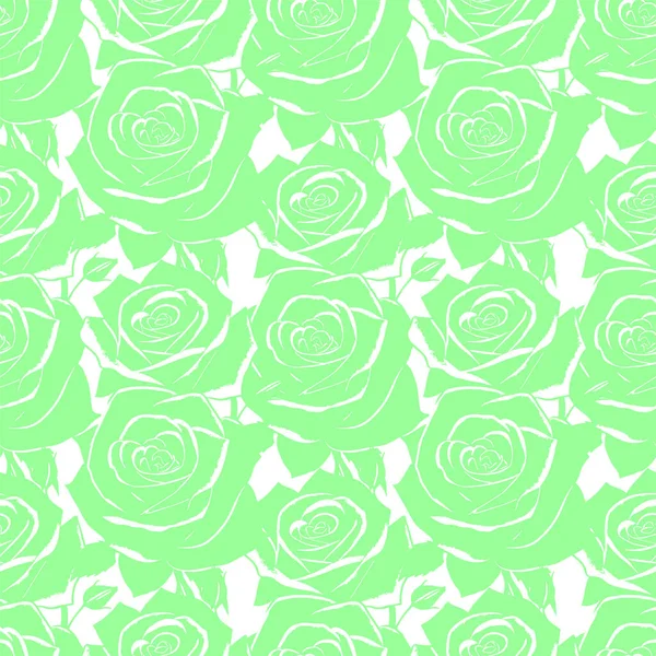 Πράσινο Και Λευκό Τριαντάφυλλο Λουλούδια Αδιάλειπτη Μοτίβο Υφή Σχέδιο — Διανυσματικό Αρχείο