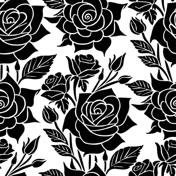 玫瑰花的黑白无缝图案 — 图库矢量图片