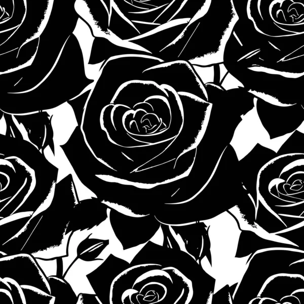 Patrón Inconsútil Blanco Negro Flores Rosas Textura Diseño — Archivo Imágenes Vectoriales
