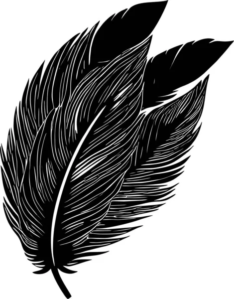 Черно Графический Контурный Рисунок Трех Птичьих Перьев Логотип Дизайн — стоковый вектор