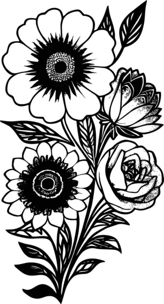 白色背景花束的黑色图形等高线绘图 — 图库矢量图片