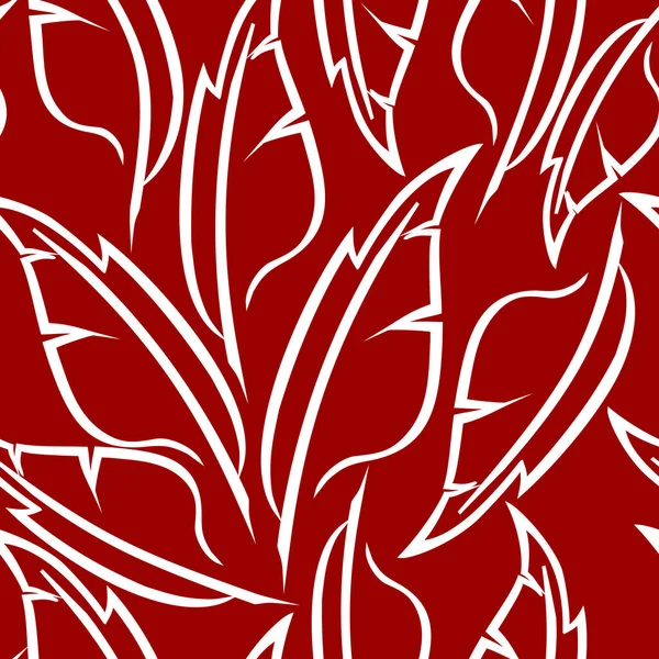Witte Grafische Tekening Van Gestileerde Veren Een Rode Achtergrond Textuur — Stockvector